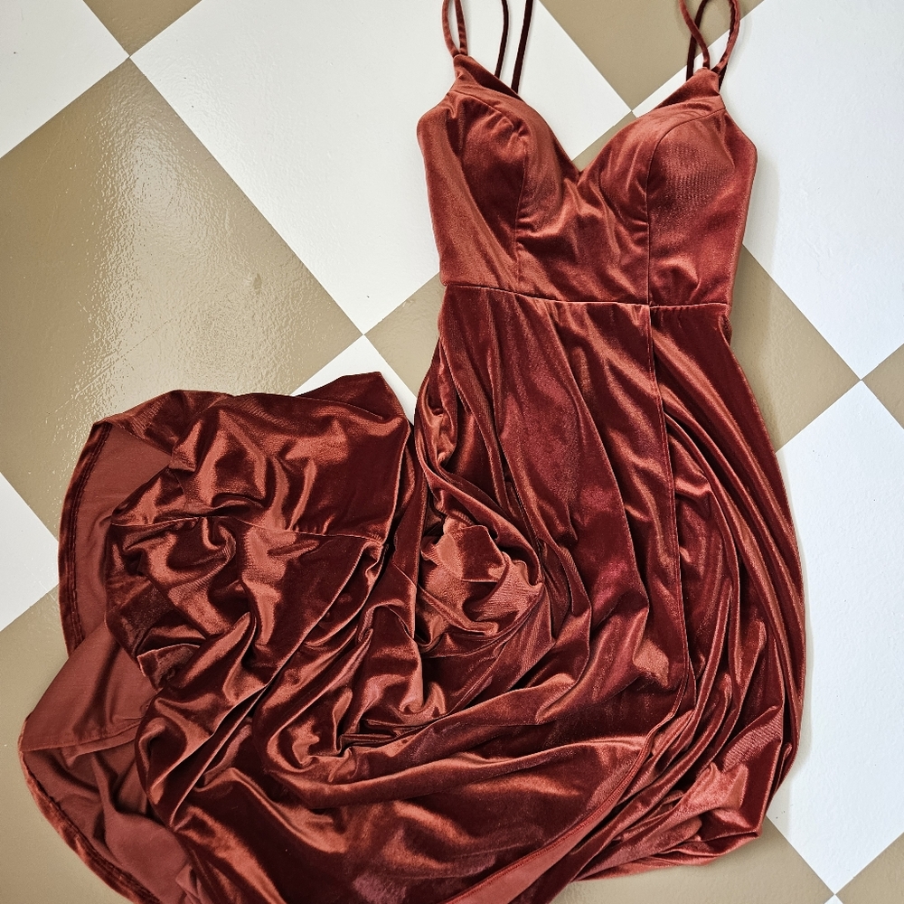 Azazie Sora Burnt Orange Velvet Dress